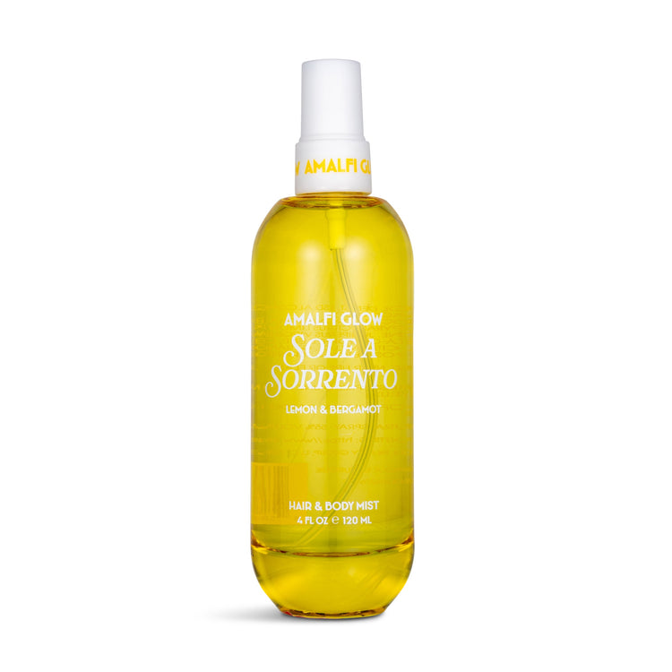 Amalfi Glow Sole a Sorrento hair and body mist bottle on a white background