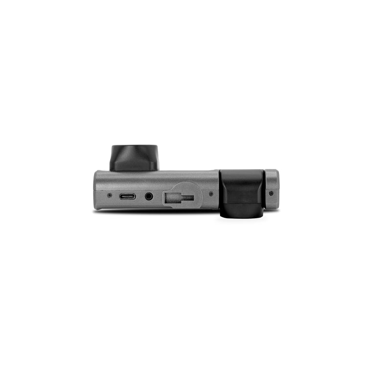 Black electronic device with ports on a white background