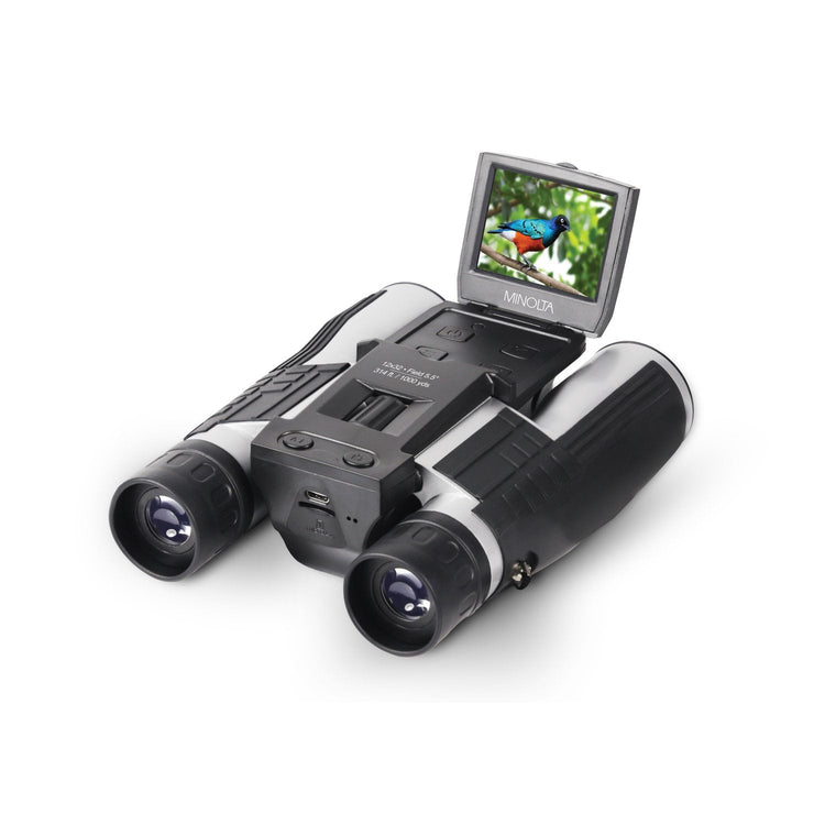 Minolta 12x32 4K UHD Digital Binoculars with a display screen, in black color.