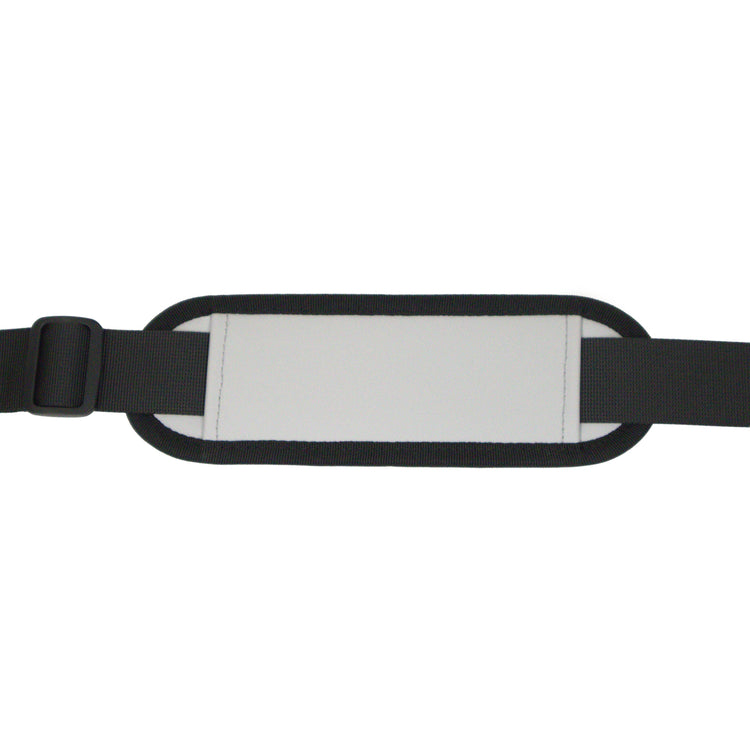 Black strap with a white rectangular patch on a white background