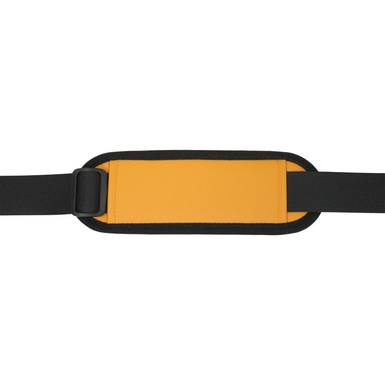 Black belt with a yellow patch on a white background