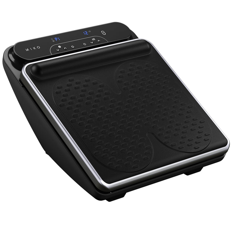 Black foot massager with digital display on a white background