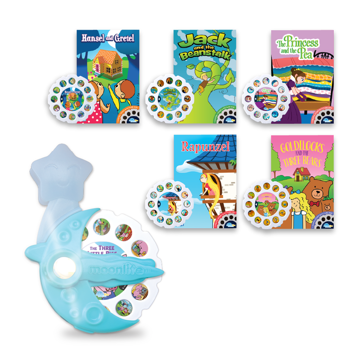 Set of children's books with colorful illustrations on a white background