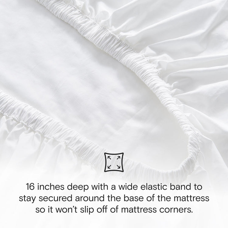 White fitted sheet with elastic band on mattress corner