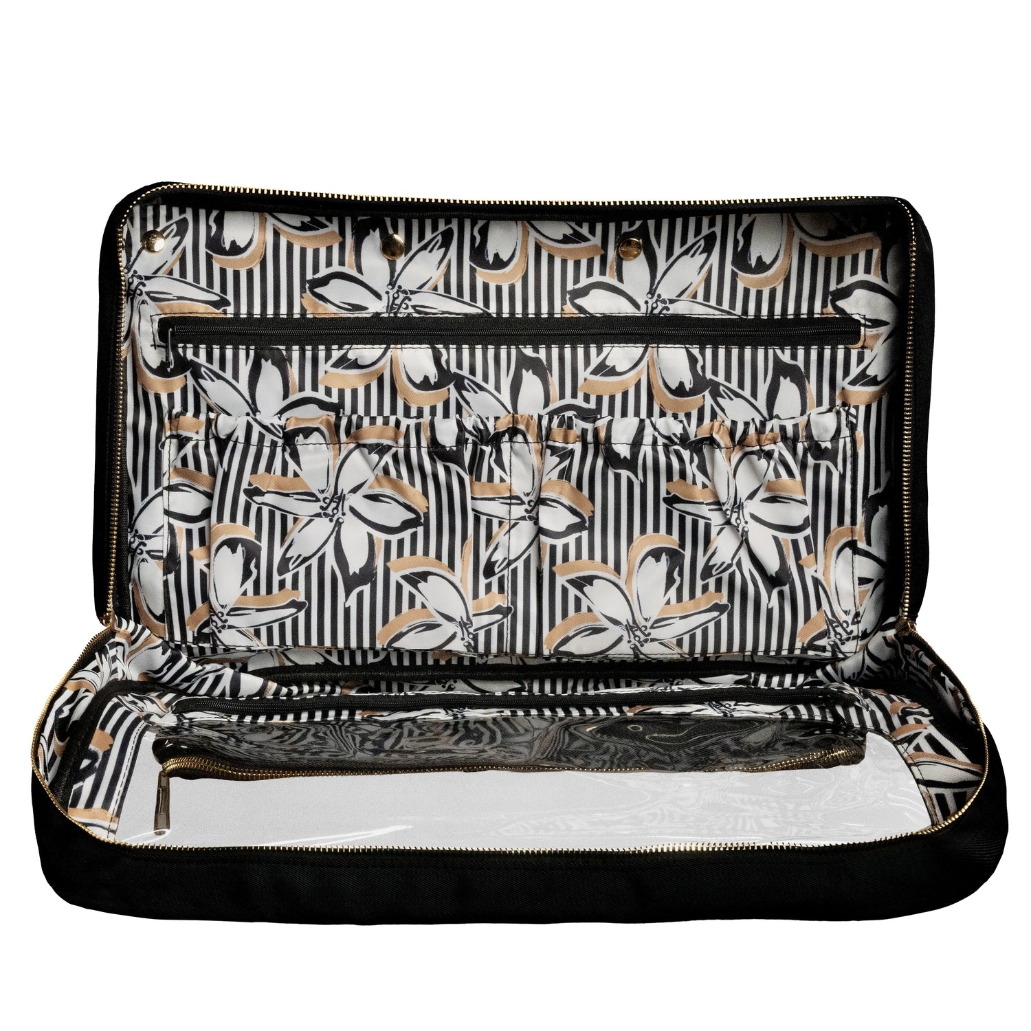 Floral patterned clutch bag on a white background