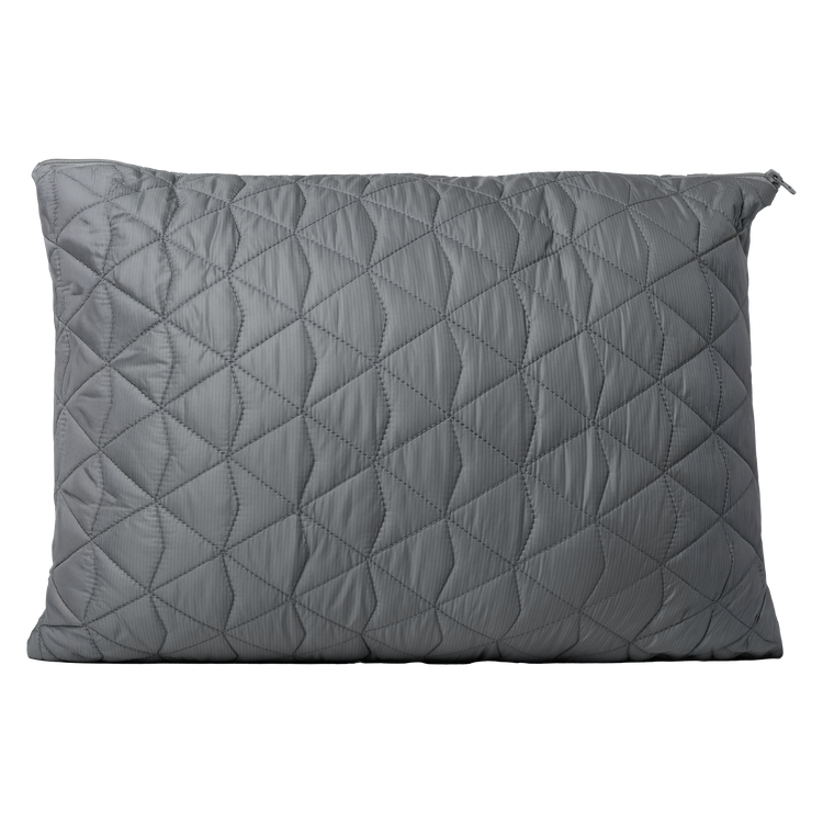 Gray quilted pillow on a white background