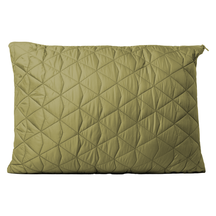Quilted green pillow on a white background