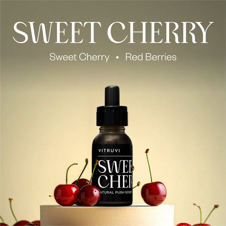 Vitruvi Sweet Cherry red berries product on a beige background