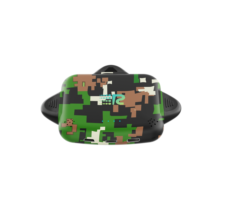 Colorful gaming headset with pixelated design on a white background