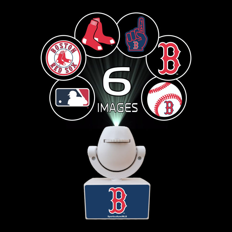 Light projector with Boston Red Sox logo and images on a black background
