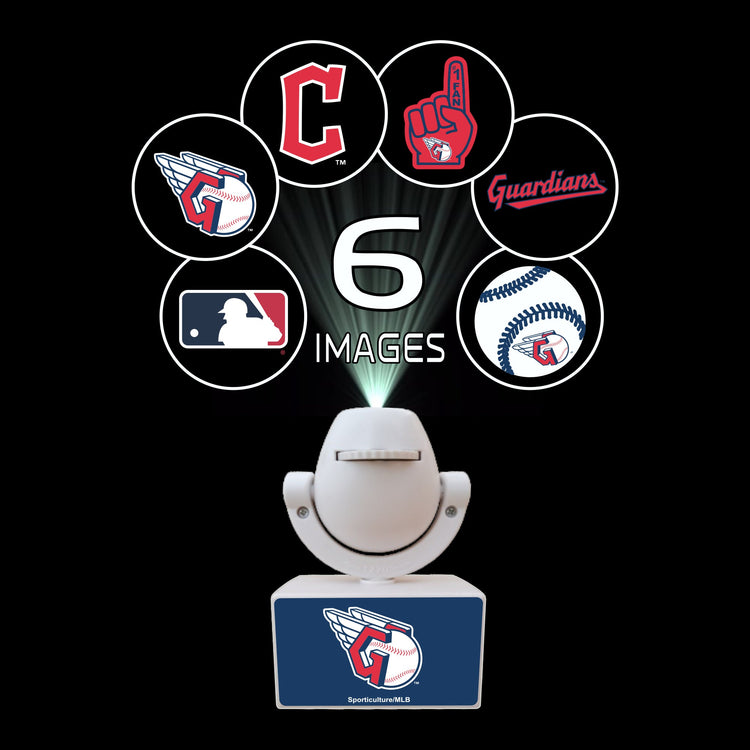 Baseball-themed projector with six different images on a black background