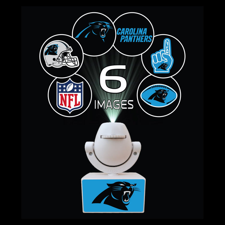 Carolina Panthers-themed product with multiple logos on a black background