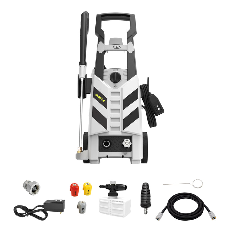 Pressure washer with attachments on a white background