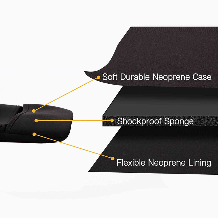 Black protective case with labeled layers on a white background