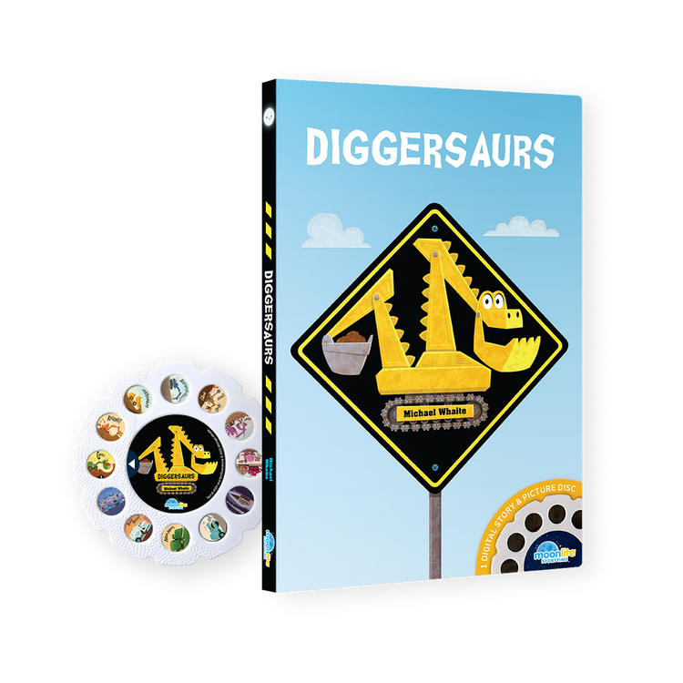 Book titled 'Diggersaurs' with a construction-themed cover on a white background