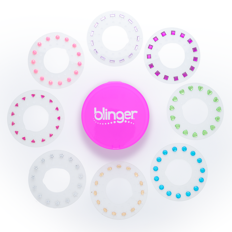 Set of circular filters with colorful patterns on a white background, featuring the brand 'blinger'.