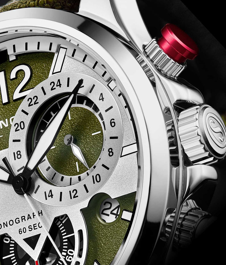 Green Dial / Silver Case / Green Leather Strap Silver Tang Buckle