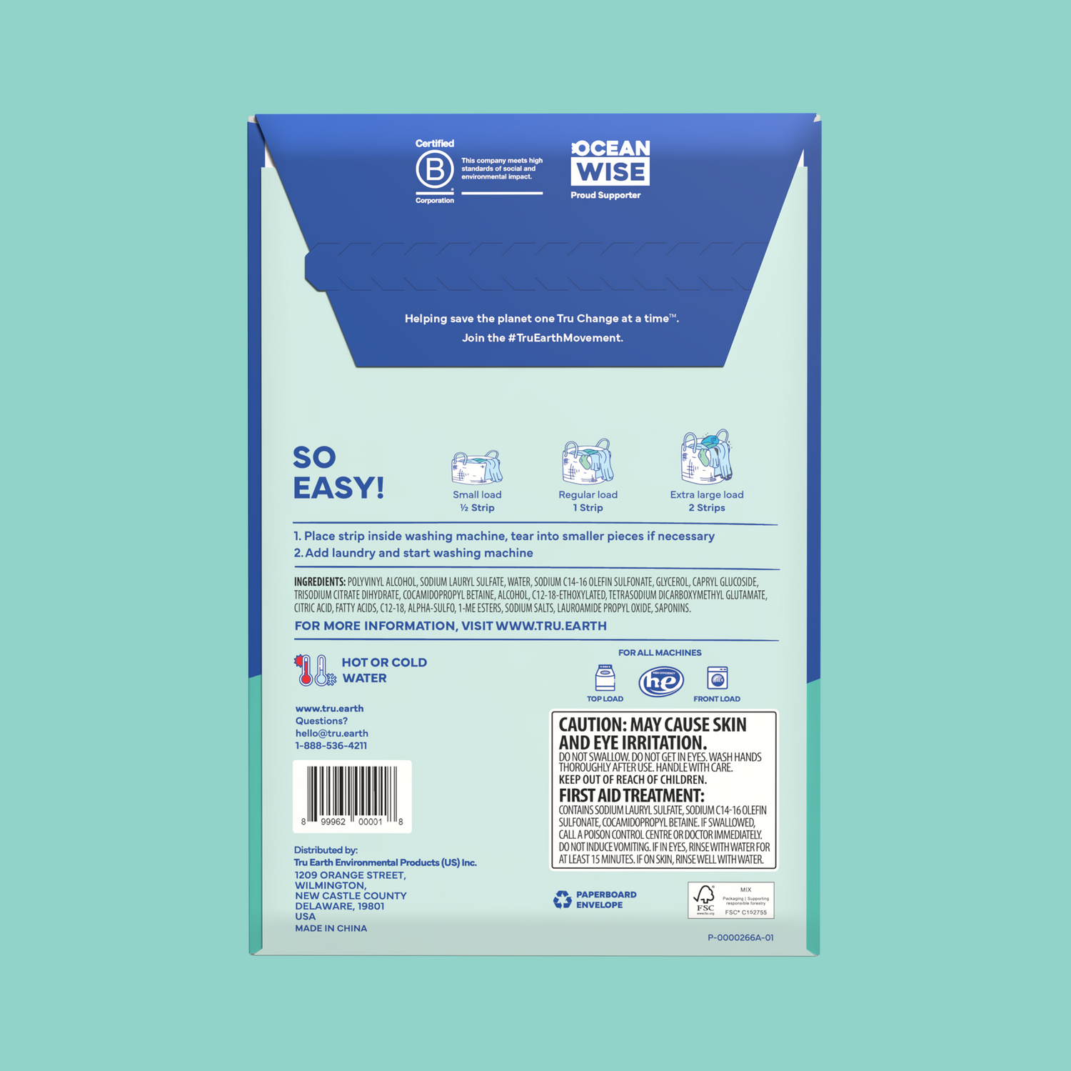 Back of a product packaging with 'Ocean Wise' branding on a teal background