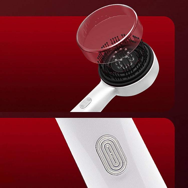 Hair dryer with a red nozzle attachment on a red background