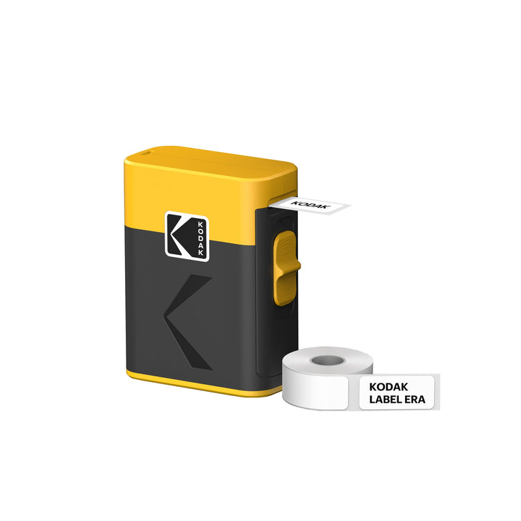 KODAK Label ERA M50 Label Maker Machine in yellow and black color, with a roll of label tape displayed beside it.