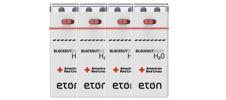 Four Eton Blackout H2O containers with American Red Cross branding on a white background