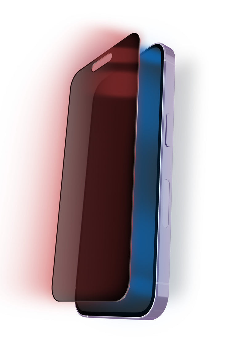 Smartphone with a reflective screen protector on a white background