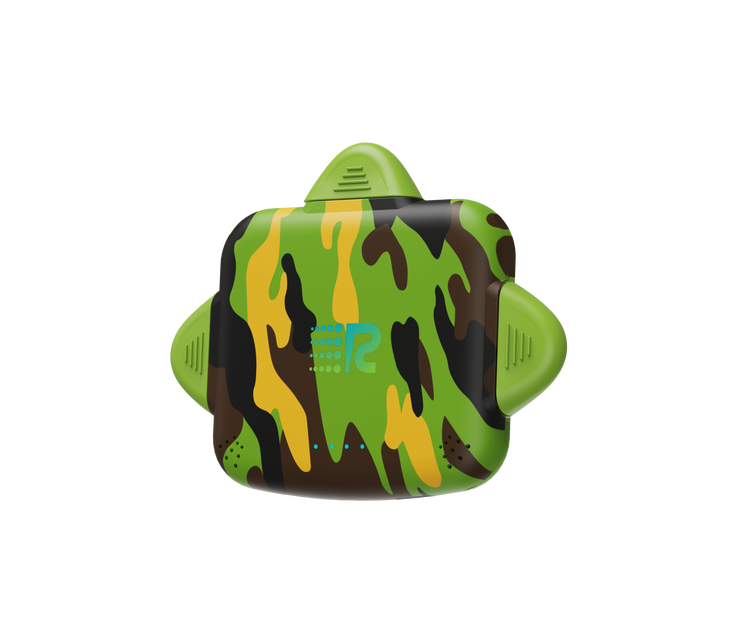 Camouflage-patterned electronic device on a white background