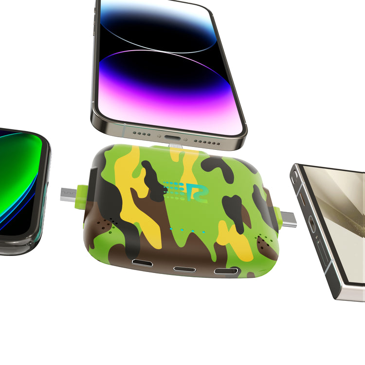 Camouflage phone case with smartphone and tablet on a white background