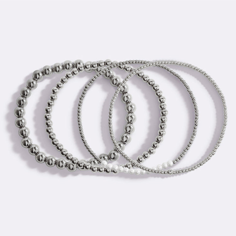 Everyday Pearl Bracelet Stacking Set - Silver