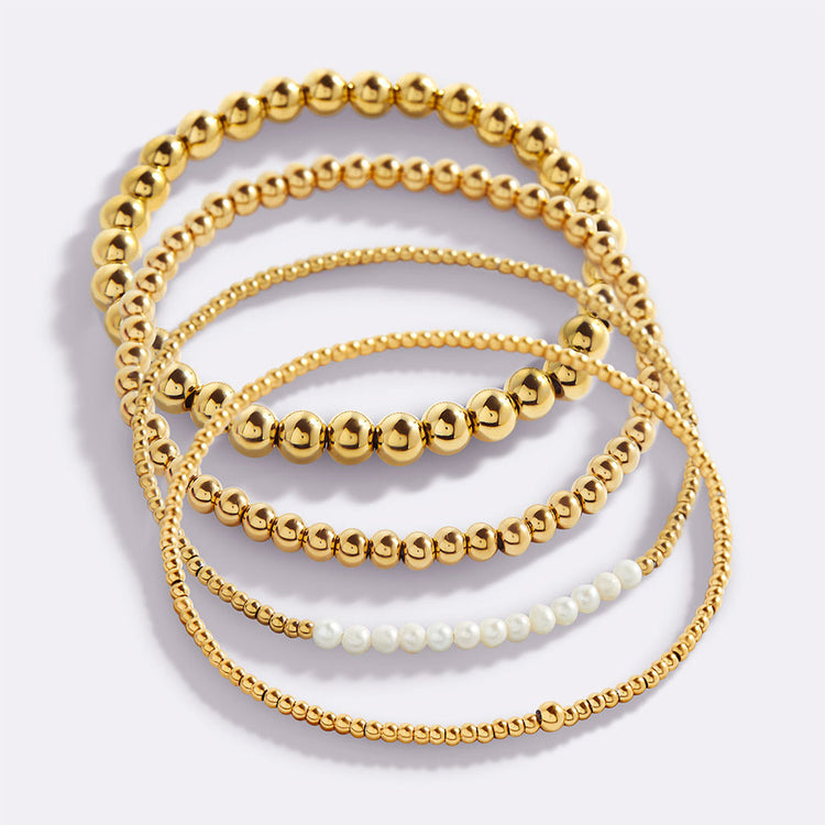 Everyday Pearl Bracelet Stacking Set - Gold