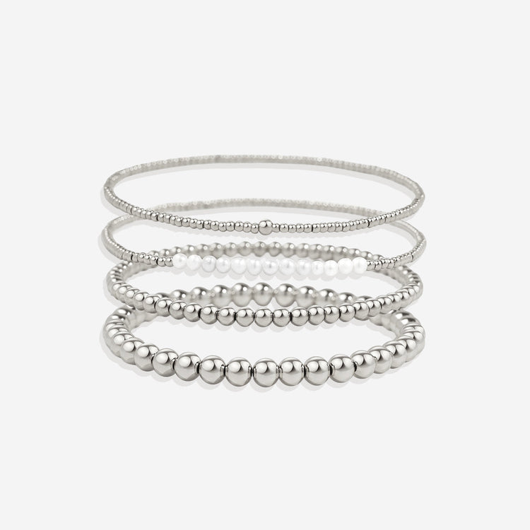 Everyday Pearl Bracelet Stacking Set - Silver