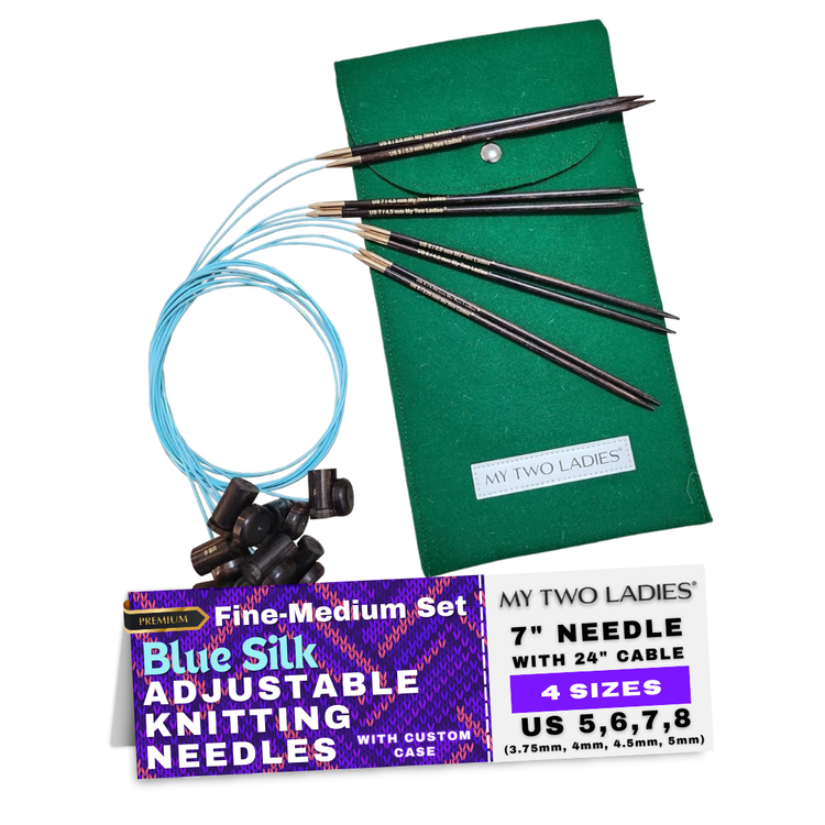 Knitting needles set with packaging on a white background