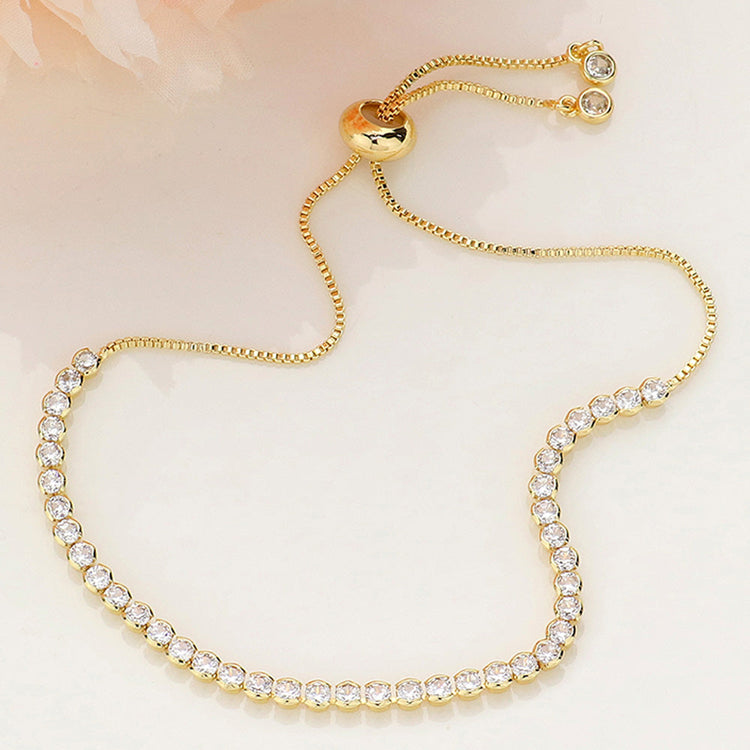 CZ BEZEL ADJUSTABLE PULL TIE BRACELET - GOLD