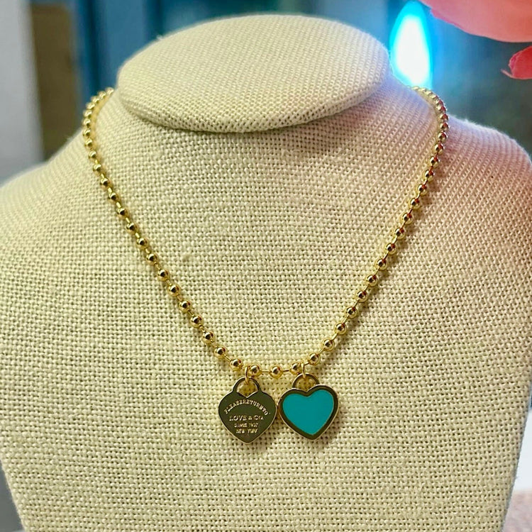 DOUBLE HEARTS ON BALL CHAIN - GOLD