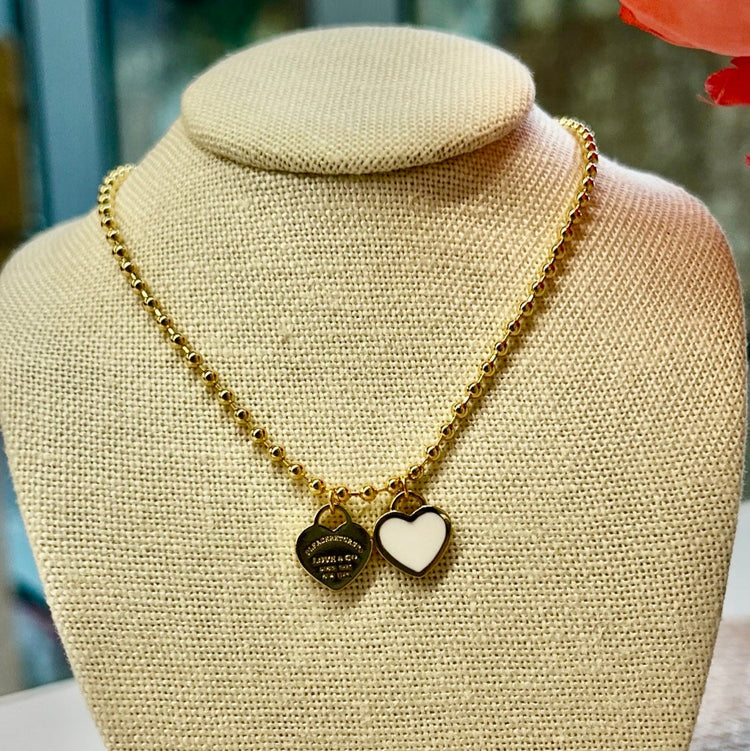 DOUBLE HEARTS ON BALL CHAIN - GOLD