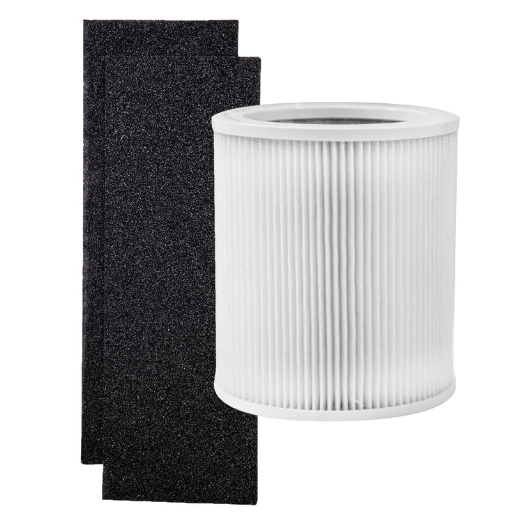 A pack of two black pre-filters and one white True HEPA filter