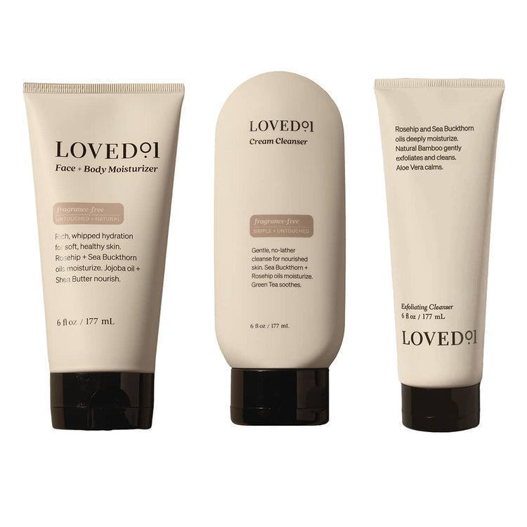 Three tubes of LOVEDOi skincare products on a white background