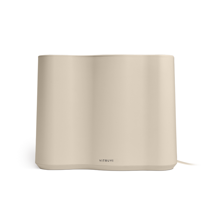 Beige lampshade with 'Vitruvi' branding on a white background