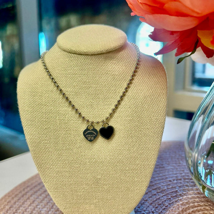 DOUBLE HEARTS ON BALL CHAIN - SILVER