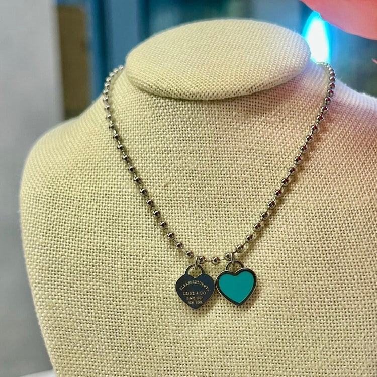 DOUBLE HEARTS ON BALL CHAIN - SILVER