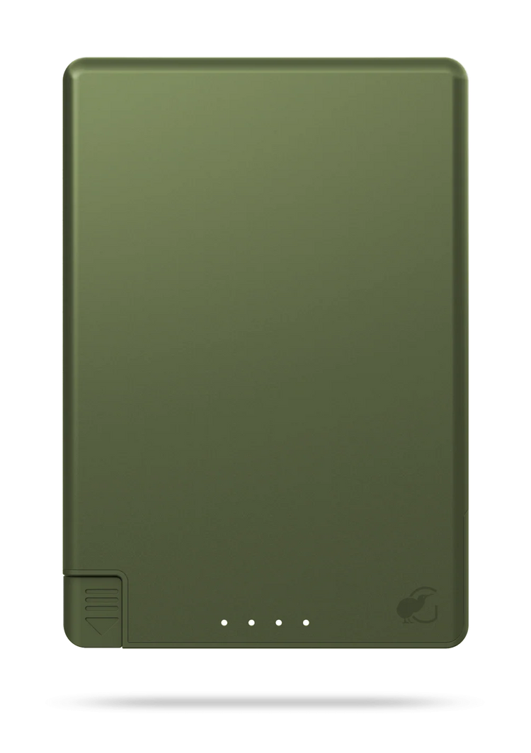 Green external hard drive on a white background