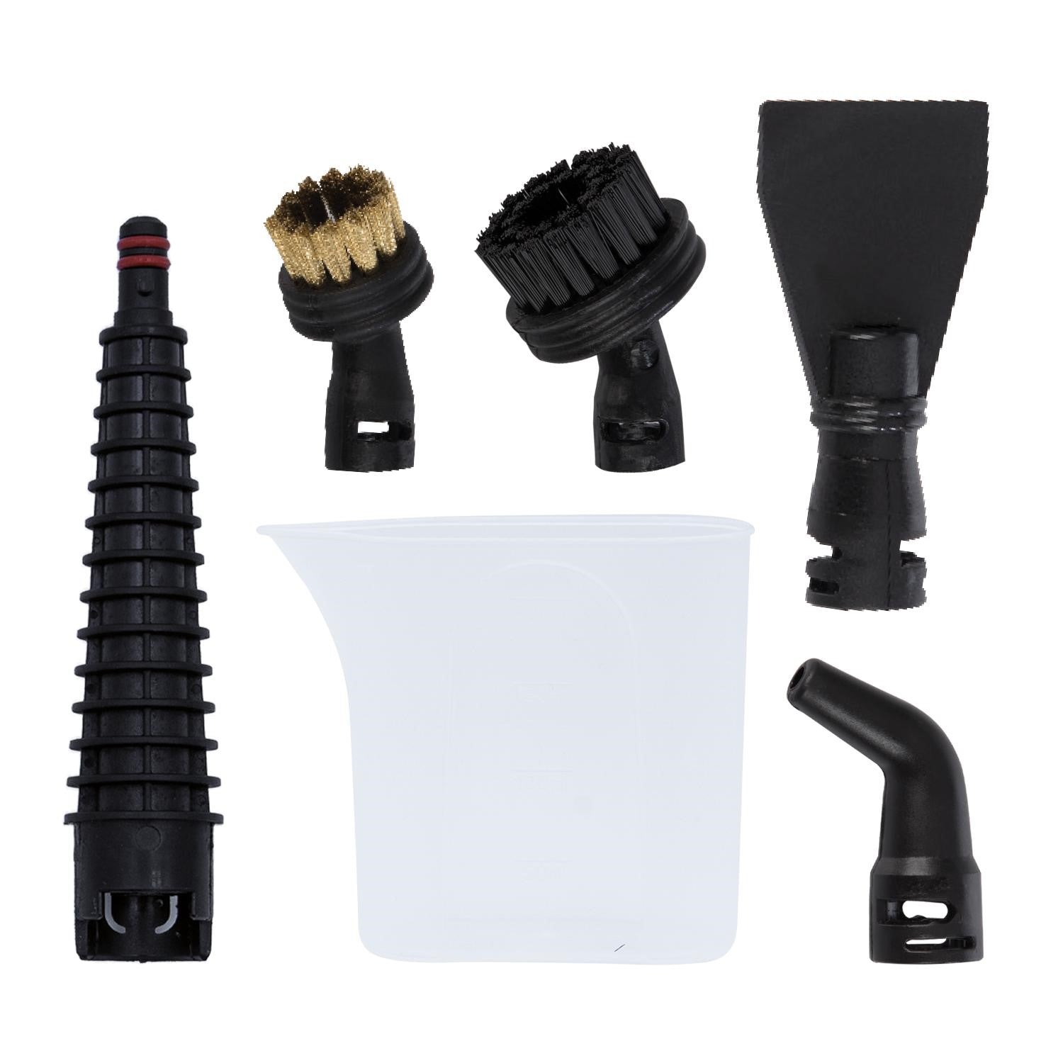 Set of various vacuum attachment tools on a white background