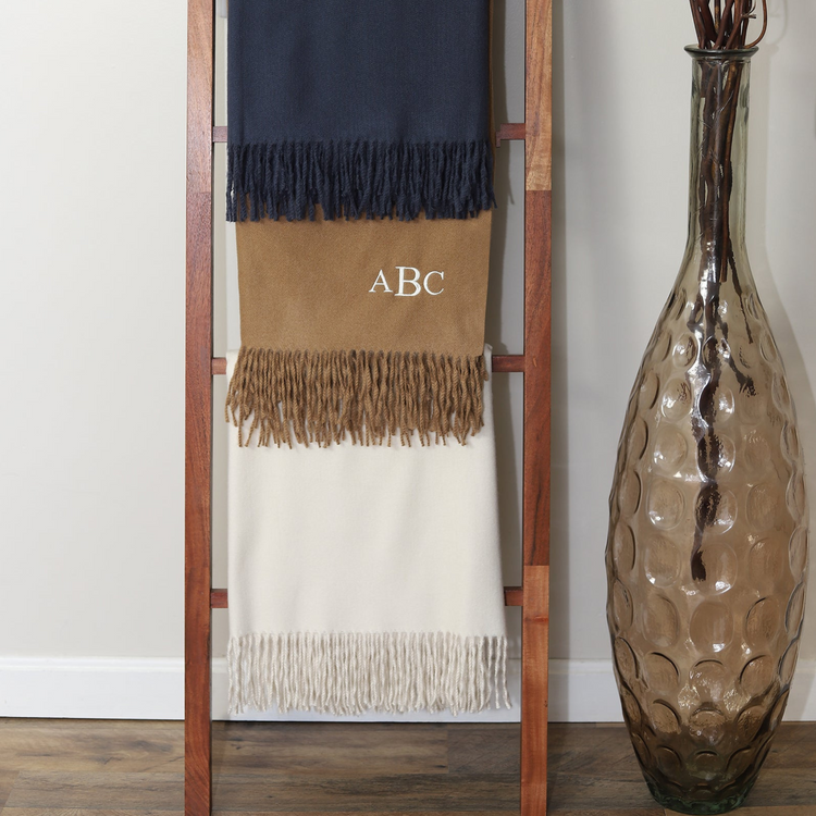 SPECIAL OFFER Denim Faux Cashmere throw with 3 letter embroidered monogram
