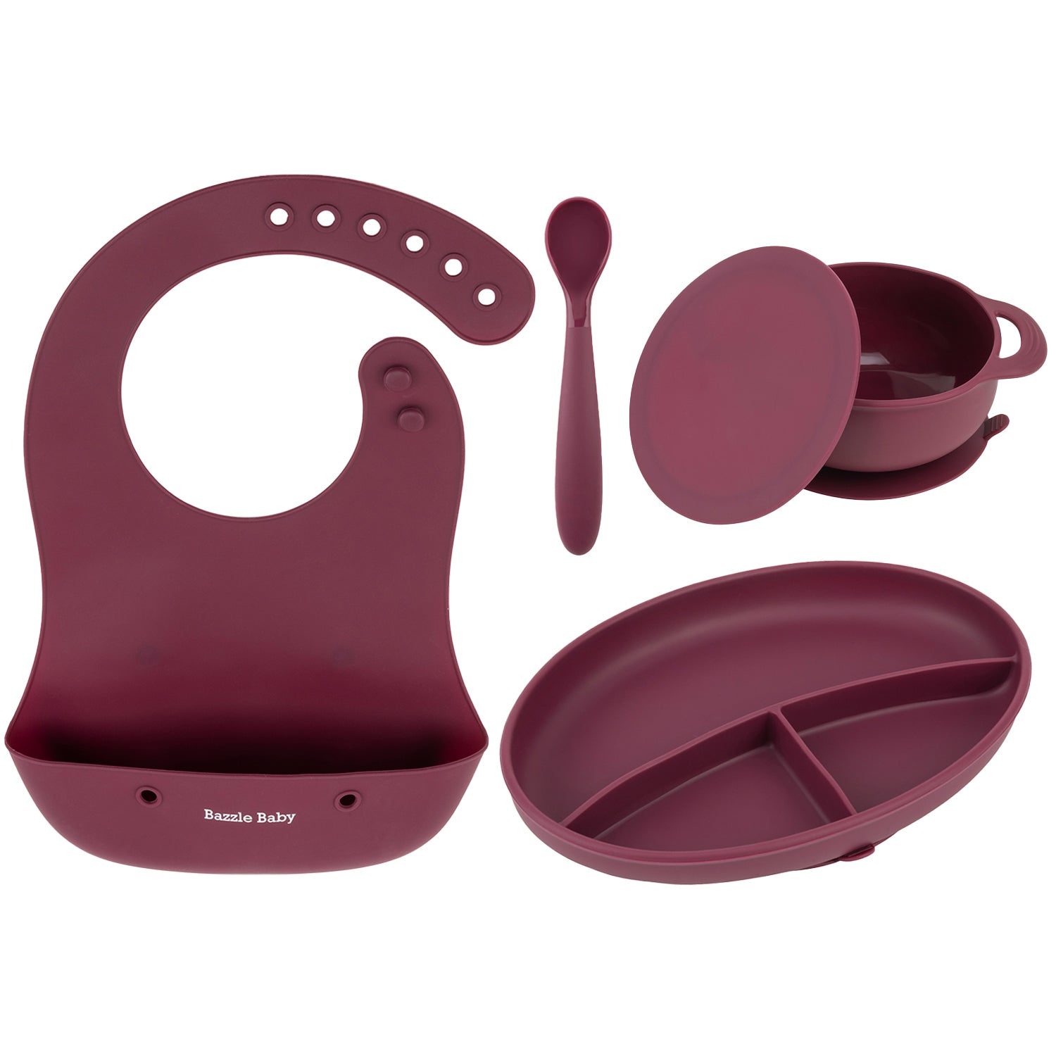 Foodie Silicone Feeding Set by Bazzle Baby (Cranberry)