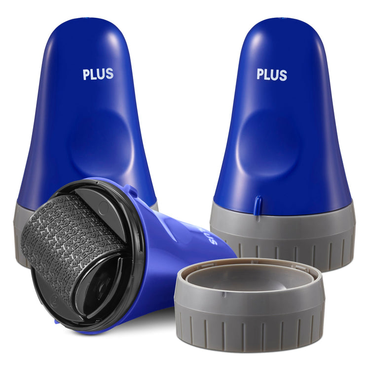 A set of four ID Defender rollers in pink, black, blue, and purple colors with a 'PLUS' sign on each.