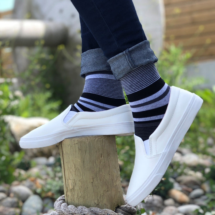 Stripe Cotton Black/Grey Energy Compression Socks