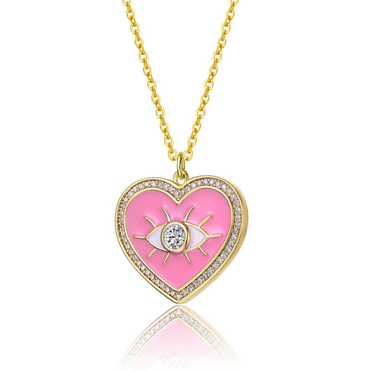 SPECIAL OFFER Pink Heart Evil Eye Pendant Necklace