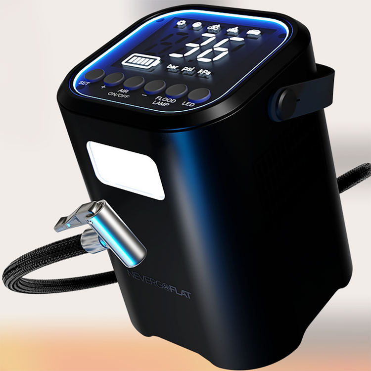 NeverGoFlat - Portable Air Compressor, Power Bank & Flashlight