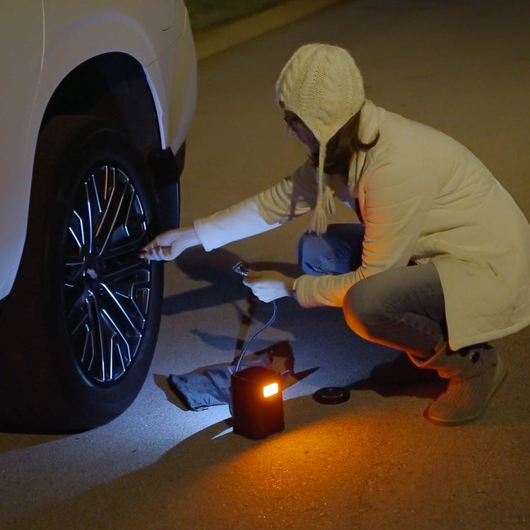 NeverGoFlat - Portable Air Compressor, Power Bank & Flashlight