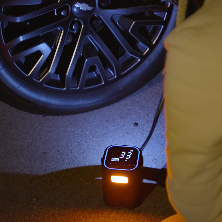 NeverGoFlat - Portable Air Compressor, Power Bank & Flashlight